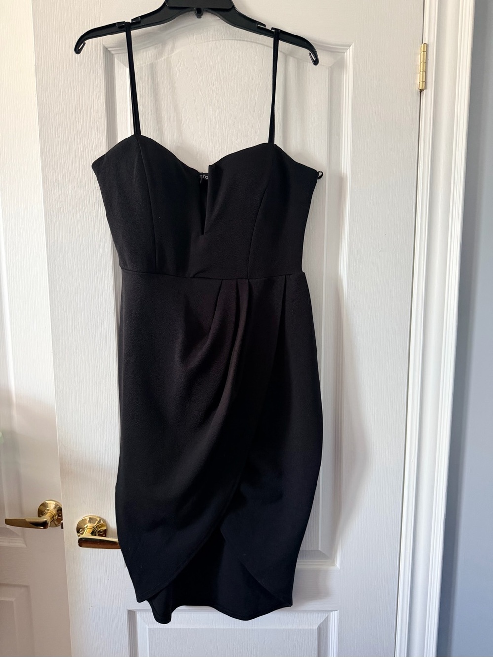 boohoo Black Spaghetti Strap Tulip Midi Dress with V Neckline Size 12